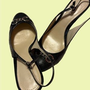 Navy “snakeskin” leather slings!